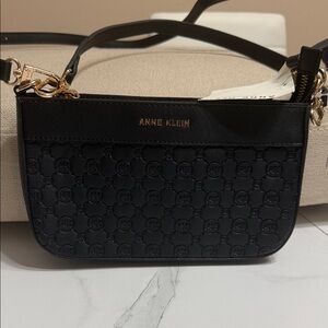 Anne Klein Black Crossbody Bag with Gold Accents